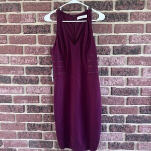 Ali & Jay Wine Burgundy Ponte Sheath V-Neck Sleeveless Dress NWT Size M Bodycon